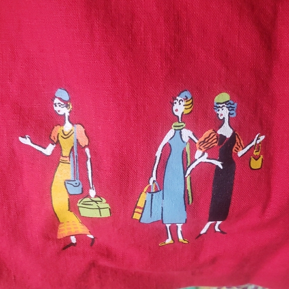 Vintage Rare Dress with Jacket w/Painted Shoppers - Picture 8 of 10